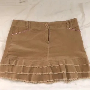 2000s Y2K Brown micro mini ruffle tiered corduroy skirt pink rhinestones-9/M #babydoll #fairycore #grunge #baddie #preppy trendy thumbnail 1