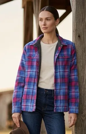 L.L.Bean Women Shacket Medium Cotton Fleece Plaid Barn Country Western Cabincore thumbnail 1