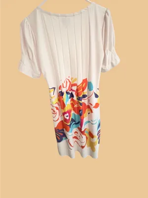 ECI New York Multicolor Painterly Floral Print Short Sleeve Midi Dress 8 thumbnail 4