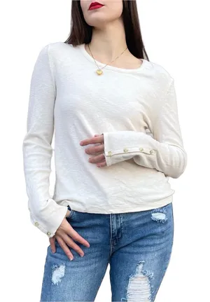 Madewell Cream White Soft Modal Knit Long Sleeve Crewneck Top Large thumbnail 1
