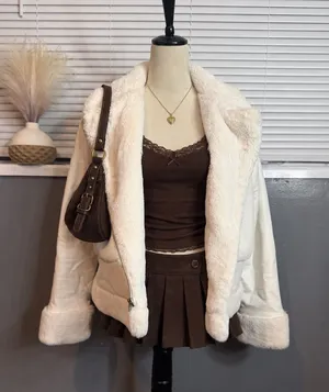 Nine West Cream Faux Fur Moto Jacket Size Small thumbnail 1