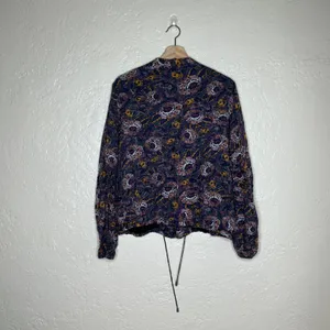 Free People Soft Printed Balloon Sleeve Jacket‎ Purple Floral OB560079 Womens M thumbnail 4