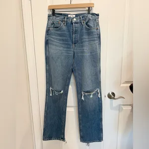 RE/DONE 90s High Rise‎ Loose Jeans NWT size 29 Destroyed Mar Blue Straight Leg thumbnail 5