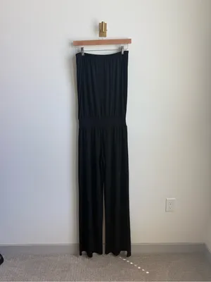 Carmen Marc Valvo Black Strapless Wide Leg Jumpsuit Cover Up Medium thumbnail 9
