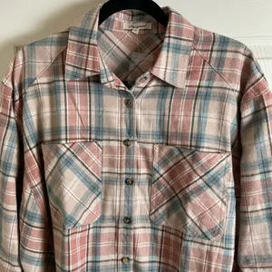 Oversized Plaid Flannel Shirt Button thumbnail 4