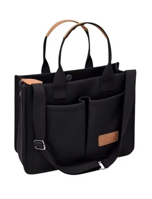 ZHMO Canvas Tote Bag With Pockets Crossbody Bags for Women in Black Purse thumbnail 1