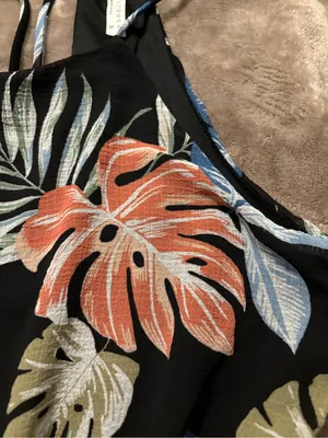 Final Touch Romper Women’s Size S Black with Coral and Blue Leaf Accents thumbnail 2
