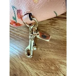 Coach Wildflower Print Leather AirPods Case Bag Charm Keychain Pink Floral Gold thumbnail 7