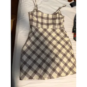Urban Outfitters Plaid Mini Dress Brown‎ Cream Sweetheart Neckline Size S P thumbnail 6