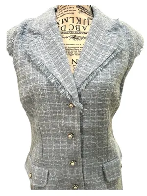 Maeve Anthropologie Blue Tweed Pearl Button Blazer Mini Dress NWOT Size 8 thumbnail 8
