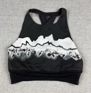 Alo Yoga Sports Bra Womens Small Black White Mountain Print Racerback Crop Top thumbnail 1