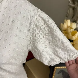 FREE PEOPLE Apricot Rose Mini‎ Dress Lace Eyelet Open Back in White Size Medium thumbnail 5