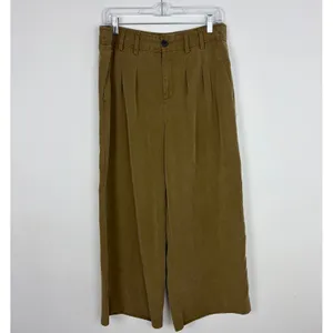 Banana Republic High-Rise Wide-Leg Pleated Ankle Pant Lyocell Olive Brown 12 thumbnail 2