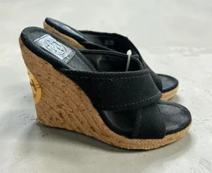TORY BURCH Black Canvas Espadrilles Wedges Sandals Size 7.5 thumbnail 1