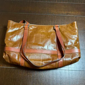 FALOR Le Borse Italy Brown Croc Embossed Leather Tote Shoulder Bag Purse Large thumbnail 7