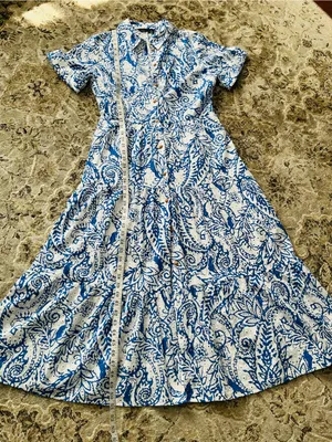 Zara Blue and White Paisley Button-Up Midi Dress 💙 thumbnail 6