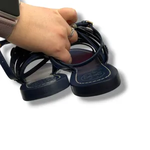 Tory Burch Marguerite Sandals 8 Navy Leather Floral Summer Casual‎ Boho thumbnail 6