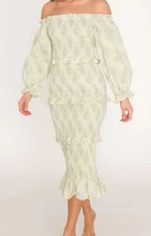 NWT Worth Collective Chloe Smocked Midi Dress in Sage Green Small Floral thumbnail 1