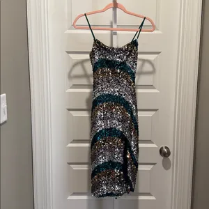 City Studio Sequin Midi Dress‎ Size 0 NWT Green Gold Silver Sparkle Party Glam thumbnail 3