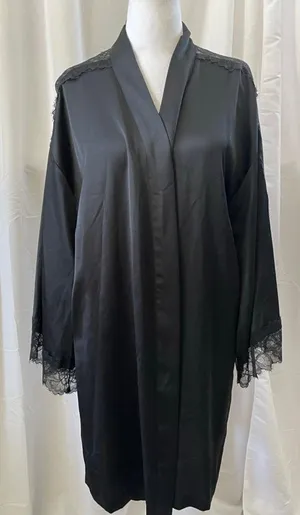 Women's Victoria's Secret Black Satin Lace Trim Robe XS/S thumbnail 1