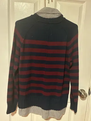 Ralph Lauren Navy & Burgundy Layered Bullion-Crest Top Striped Crewneck thumbnail 3