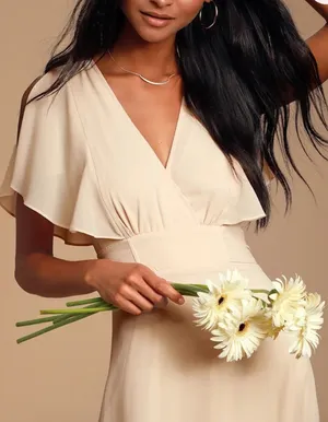 Lulus Dearly Loved Cream Flutter Sleeve Maxi Dress Size M thumbnail 3