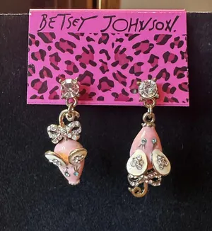Betsey Johnson Pink Mouse Dangle Earrings with Rhinestones thumbnail 1