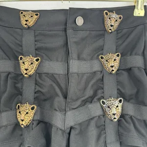 Y2K Black High Waist Shorts Women M Gold Leopard Garter Cage Clubwear Rave Party thumbnail 3
