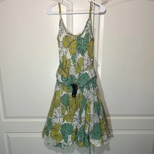 Tori Richard Tropical Leaf‎ Print Belted Mini Dress Green Boho Cotton Resort 4 thumbnail 2
