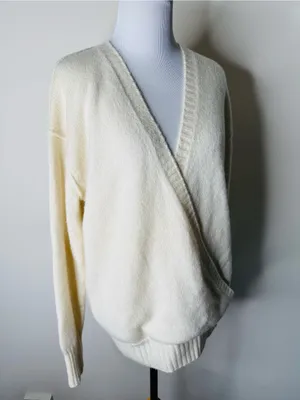 James Perse Cream Cashmere Faux Wrap Sweater thumbnail 2
