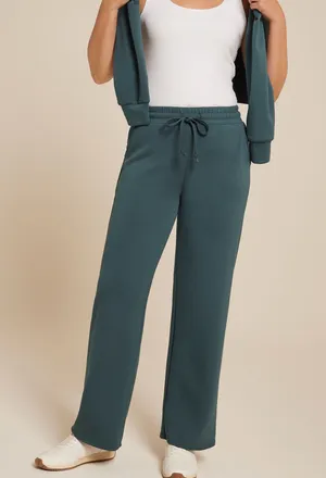 Maurices Scuba Knit Wide Leg Sweatpants Dark Blue Green High Rise thumbnail 1