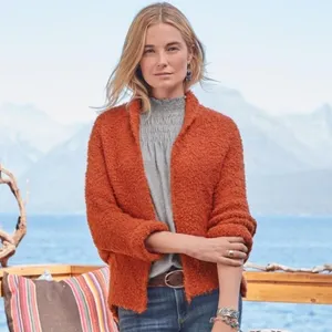 SUNDANCE Laurel Breeze Cardigan Sweater Solid Orange Boucle Knit Wool Small thumbnail 4