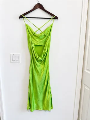 Rat & Boa Green Satin Midi Dress Sz M thumbnail 6