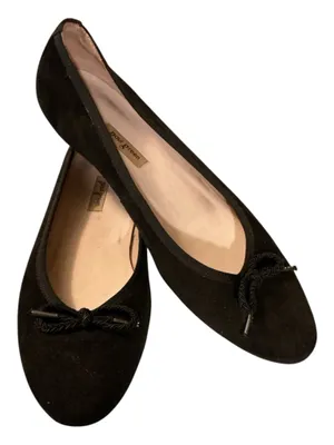 Paul Green Austria Black Suede Ballet Flats Bow Accent UK 7 US 9.5 thumbnail 1