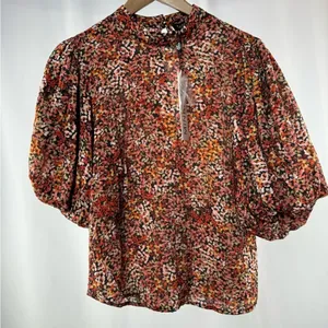 NWT Minkpink Gabae High Neck Floral Blouse‎ in Red Multi Size Small thumbnail 5