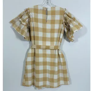 Who What Wear Womens M Mustard Yellow Gingham Cotton Ruffle Sleeve Mini Dress thumbnail 2