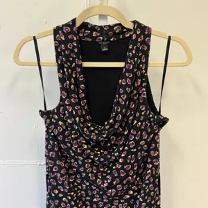 Ann Taylor Sleeveless Cowl Neck Leopard Print Sheath Dress Purple Black Small thumbnail 3