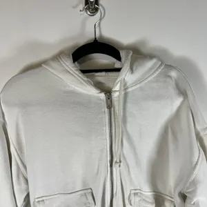 Aerie Womens Cropped Hoodie Sweatshirt Full Zip Pockets Size Medium White‎ thumbnail 2