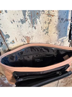 Think Royln Puffer crossbody purse Tan black snakeskin strap + cosmetic bag thumbnail 5