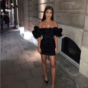 HOUSE‎ OF CB 'Selena' Black Satin Puff Shoulder Dress off shoulder /Size S thumbnail 3
