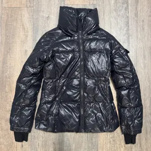 S13 Allie Shiny Black Puffer Down Jacket High Neck Funnel‎ Collar XS thumbnail 1