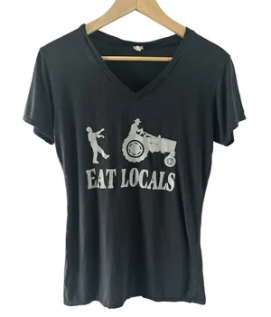 Jericho Bamboo Eat Locals Graphic Tee Large Gray Sustainable Farm Girl Foodie thumbnail 1
