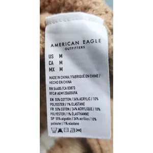 American Eagle Womens Sweater Cable Knit Crewneck Tan Cream Striped M‎ thumbnail 4
