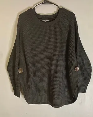 Ronnie Salloway Black Chunky Knit Button Split Side Scoop Neck Sweater M Size M thumbnail 1