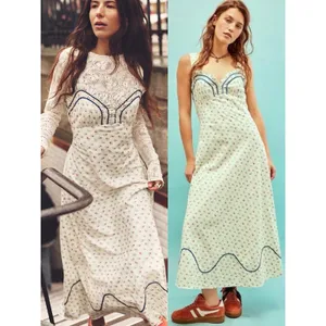 Free People Dainty Western Prairie Sweet Hearts Midi Dress in Ivory Combo Medium thumbnail 4
