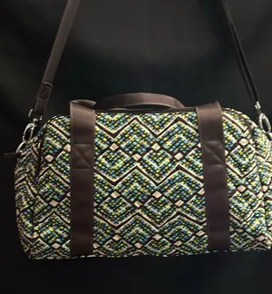 Vera Bradley Rainforest Geometric Multicolor Duffel Bag with Brown Straps thumbnail 1