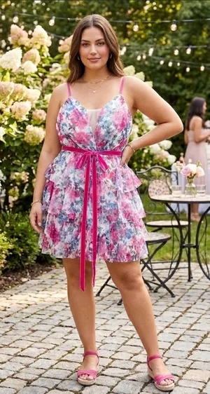 Pink Floral Tie-Waist Mini Dress thumbnail 1