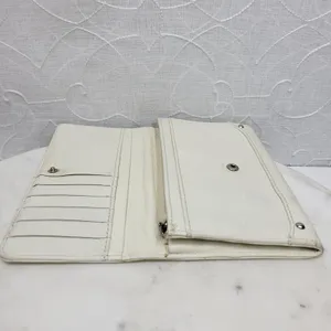 VTG Cow Leather Bi-fold Checkbook Wallet White Ivory Card Slots Simple Classic thumbnail 5