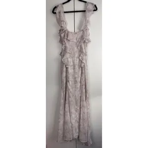 Storia Ruffle Floral Maxi Dress Cream Burgundy V-Neck Mermaid Gown Wedding Guest thumbnail 2