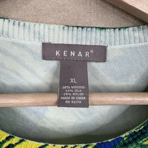 KENAR Blue Green Silk Blend Daphne Knit Top Sz XL Multicolor Print Short Sleeve thumbnail 6